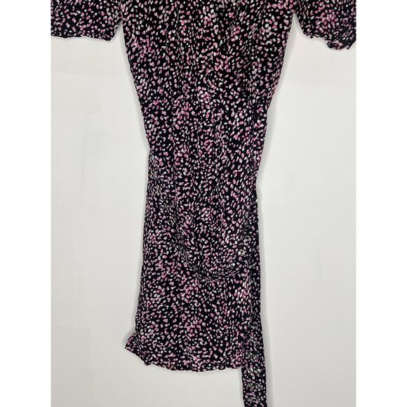 The Kooples Short Sleeve Patterned Wrap Mini Dress Pink Black Women Size 1 (XS) - Picture 4 of 11